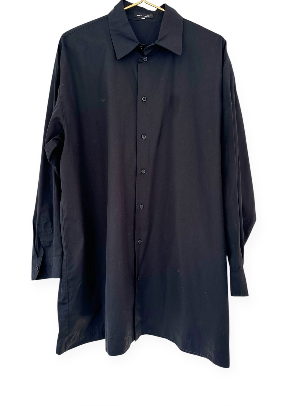 Eskandar Black • Cotton Poplin Slim A-Line Back Pleat Long Shirt Button Down